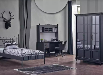Complete room bedroom bed wardrobe desk black 3-piece set